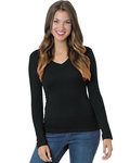 Junior's 4.2 oz.,  Fine Jersey Long-Sleeve V-Neck T-Shirt